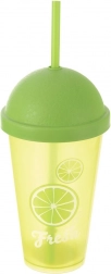 Plastična čaša s poklopcem i slamkom 450 ml – citrusni motiv