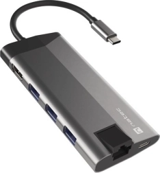 USB‑C razdjelnik NATEC Fowler Plus 8 u 1, 3× USB 3.0, HDMI 4K, RJ‑45, SD/microSD, PD 100 W