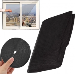 Crna mreža protiv insekata za prozore sa samoljepljivom čičak trakom 150 × 130 cm