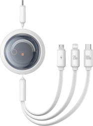 Izvlačni brzo-napojni kabel 3-u-1 BASEUS Free2Draw, USB‑C na USB‑C/Lightning/Micro, 100 W, 1,1 m, bijeli