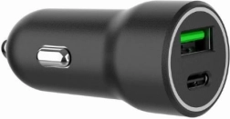 Crni auto punjač USB-A/USB-C 20W PD