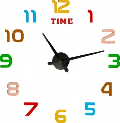 Samoljepljivi zidni sat DIY, promjer 80–90 cm, šarene brojke, crne kazaljke