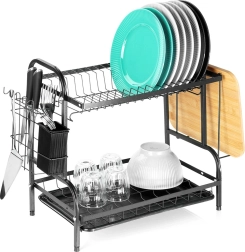 Metalna ocjedna za posuđe, crna, dvoslojna 52 × 24,5 × 40 cm