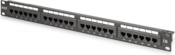 Patch panel 19" 24× RJ45 Cat 6, neoklopljen, 1U, LSA, vođenje kabela, polja za označavanje, crni