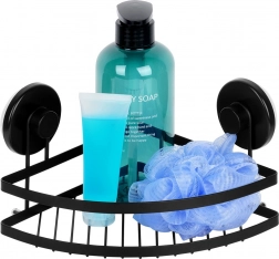 Kutna tuš-polica s vakuum čašicama, crni metal 24 × 18 × 12,5 cm