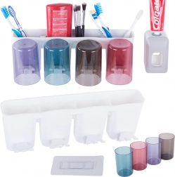 Zidni organizator za četkice za zube s dozatorom paste i 4 čaše