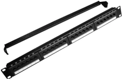 Patch panel 24 portova 1U 19'' Cat.5e s funkcijom upravljanja kabelima crni