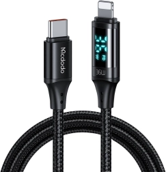 Mcdodo USB‑C na Lightning kabel 36 W s LED zaslonom 1,2 m crni