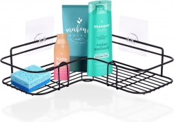 Kutna samoljepljiva metalna polica za tuš 26,5 × 26,5 × 6,5 cm – crna