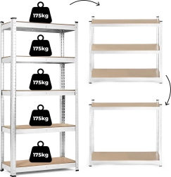 Regal za skladištenje ModernHome 205x120x45 cm, 5 polica, kapacitet 875 kg, pocinčani čelik