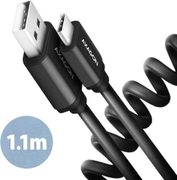 Axagon Twister USB‑C na USB‑A kabel 1,1 m, USB 2.0, 3 A, aluminij, crni