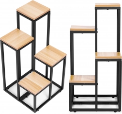 Stalak za biljke s policama - 4 razine, metal i MDF svijetli orah ModernHome