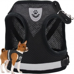 Oprsnica bez pritiska za pse, mačke i kuniće XS – crna, reflektirajuća, s povodcem