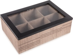 Drvena kutija za čaj LINE, 6 pretinaca, 24 × 16,5 × 7,5 cm