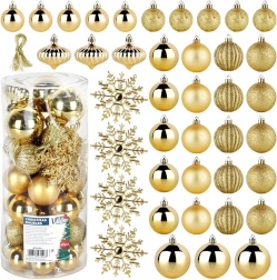 Vilde božićni ukrasi zlatni, nerazbitljivi, 40 kom (4/5/6 cm + pahuljice 10 cm)