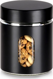 Staklena posuda za sipke namirnice s crnim navojnim poklopcem 650 ml