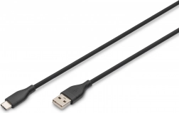 Silikonski spojni kabel USB-A - USB-C, USB 2.0, 60 W, 1 m crni