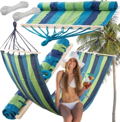 Vrtna viseća mreža s drvenom potporom, prugasta, 200 × 80 cm