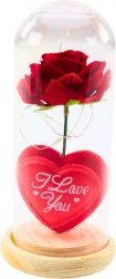 Vječna ruža u staklenoj kupoli s LED osvjetljenjem, crvena, sa srcem