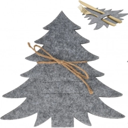 Filcane božićne navlake za pribor za jelo u obliku drvca, sive, set 4 kom