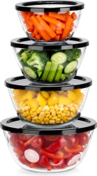 Staklene zdjele s poklopcima 4 kom 750 ml, 1 l, 1,5 l, 2 l