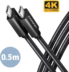 AXAGON usb‑c – usb‑c kabel 20 Gb/s, 0,5 m, PD 100 W, 4K, opleten, crni
