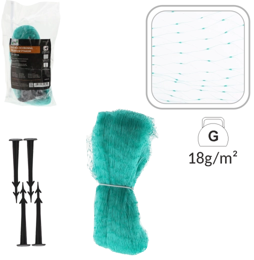 Zaštitna mreža protiv ptica 2 × 10 m, 5 g/m², zelena + 6 pričvrsnih klinova
