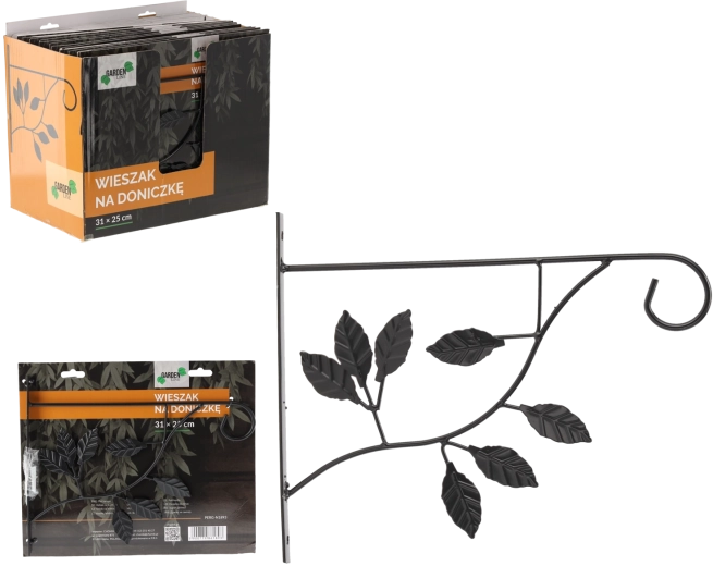 Zidni viseći držač za cvjetnjak 31 × 25 cm – crni, motiv listova