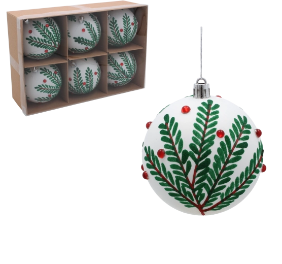 Set bijelih božićnih ukrasa s motivom grančica 8 cm (6 kom)