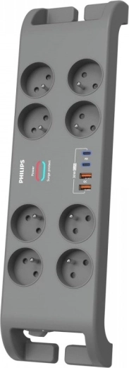 Prenaponski produžni kabel 2 m, 8 utičnica, 2× USB‑C i 2× USB‑A, 30 W GaN, 2400 J – PHILIPS