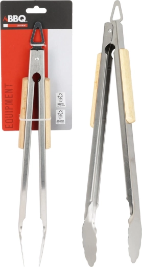 Roštiljske kliješta od nehrđajućeg čelika s drvenom drškom 37,5 cm