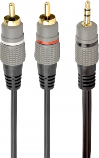 Stereo audio kabel 3,5 mm jack na 2× RCA, 2,5 m, pozlaćeni konektori