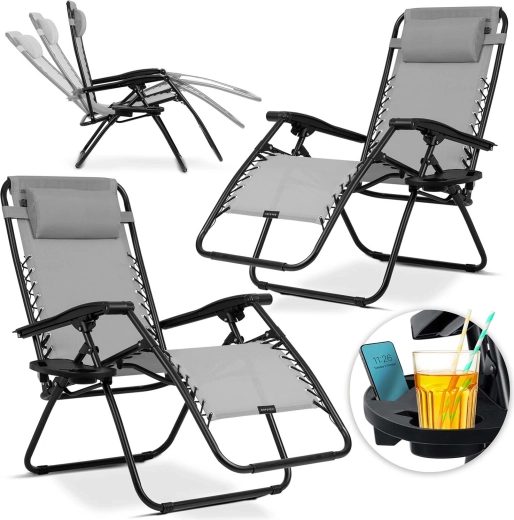 Sklopive vrtne ležaljke s jastukom Sofotel ChillWell, set 2 kom, siva