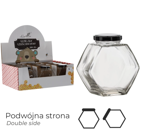 Šesterokutna staklenka sa zavrtnim poklopcem 380 ml