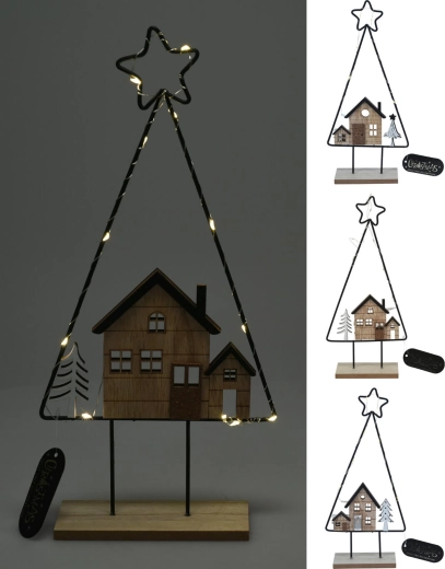 Božićna dekoracija stablo s kućicom s LED osvjetljenjem 39 cm
