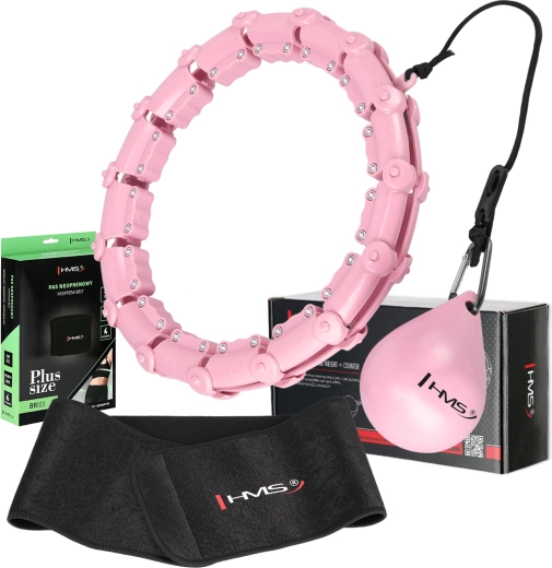Set ružičasti masažni hula hoop s utezima HMS HHW11 i steznik za sužavanje struka HMS BR163 Plus Size
