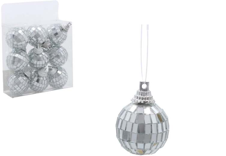 Set srebrnih disko božićnih kuglica 3 cm – 9 kom