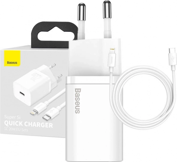 Punjač BASEUS Super Si 20W 1× USB‑C + kabel USB‑C na Lightning 1 m (bijela)