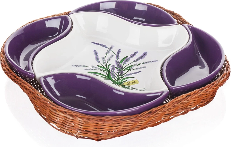Set keramičkih zdjelica LAVENDER u košarici od pruća 5 kom (28 × 28 cm)