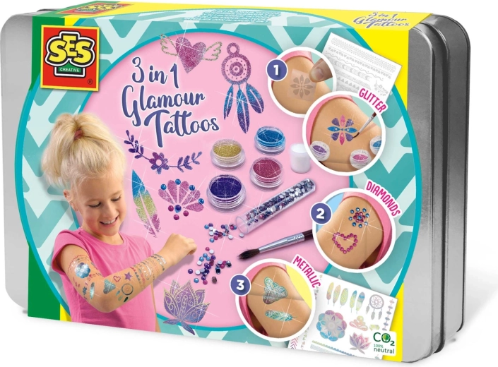 Tetovažni set 3 u 1 sa šljokicama SES Creative