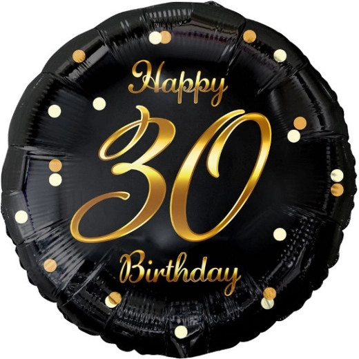 Foli balon Happy 30 Birthday – crni sa zlatnim tiskom