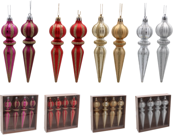 Set staklenih božićnih ukrasa 16 cm – izdužene kapi, mješavina boja (4 kom)