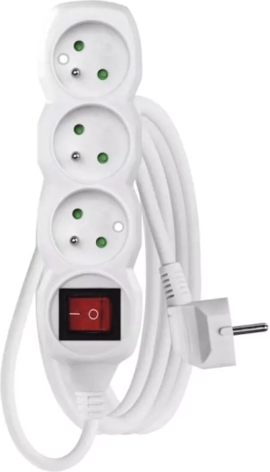 Emos produžni kabel s prekidačem, 3 utičnice, 3 m, bijeli