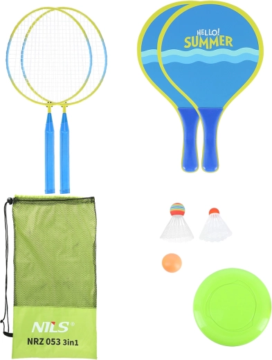 Plažni i vrtni set 3-u-1 NILS – badminton, rekete i frizbi