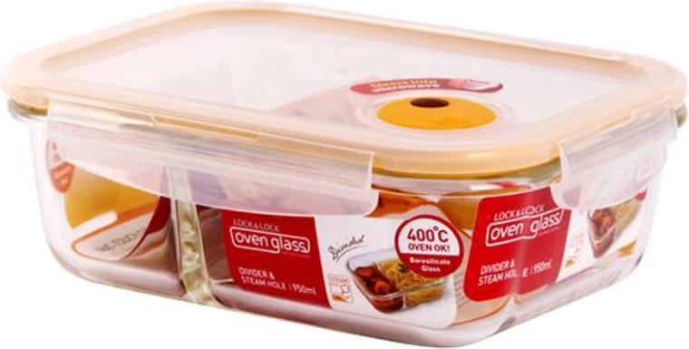 Staklena posuda za pečenje s pregradom i poklopcem 950 ml od borosilikatnog stakla