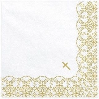 Komunijske papirnate salvete s bijelo-zlatnim ornamentom 33 × 33 cm, 20 kom