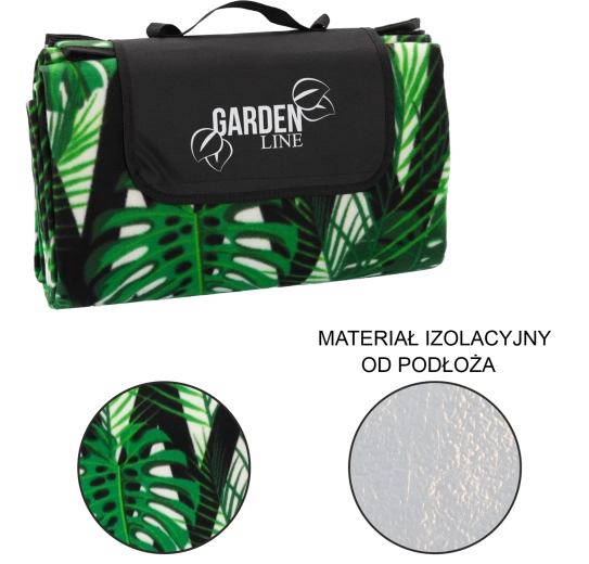 Piknik deka 200 × 200 cm s izolacijskim donjim slojem Monstera