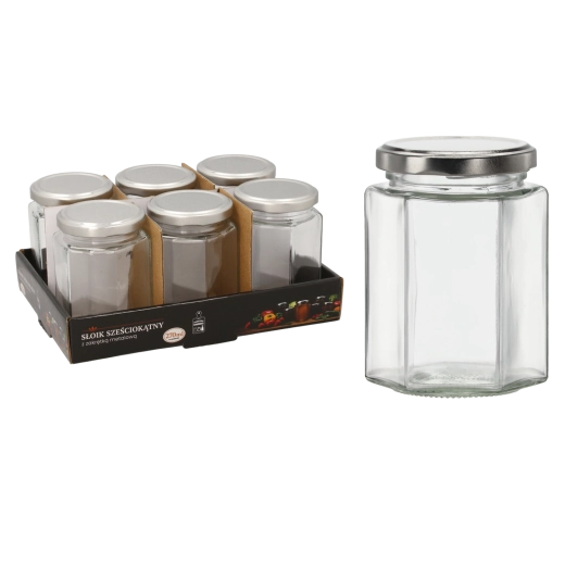 Šesterokutna staklenka 270 ml s metalnim poklopcem (6 kom)