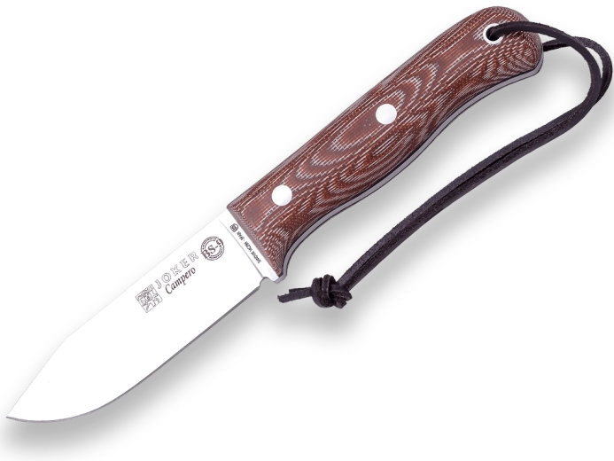 Joker Campero vanjski nož 10,5 cm, smeđa Micarta s kožnom futrolom i kremenom