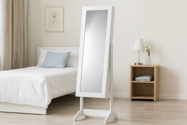 Bijela kutija za nakit sa stojećim ogledalom 34 × 35,5 × 140 cm